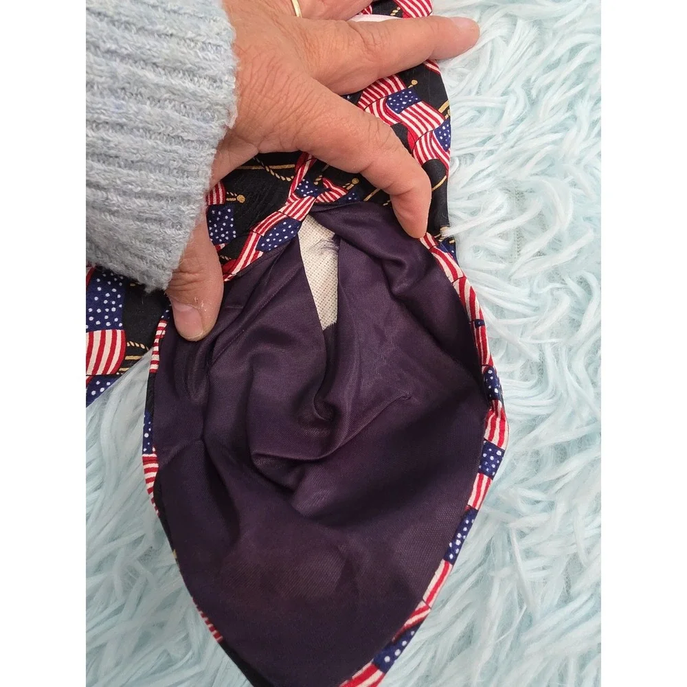 American Traditions Men's Necktie Silk Satin Wavy American Flags Patriotic Tie